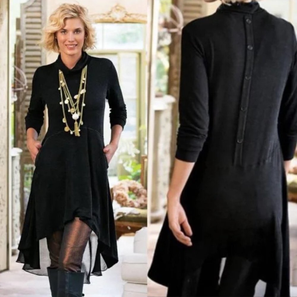 Soft Surroundings Crescent Moon Black  Turtleneck High Low Tunic